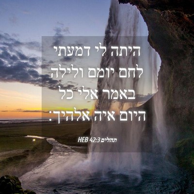 Picture 04 - תהלים 42:3 HEB - היתה לי דמעתי לחם יומם - Bible Verse Picture