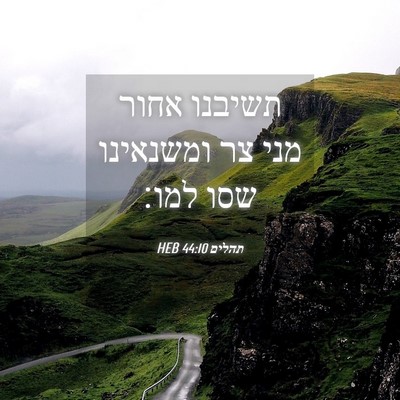 Picture 04 - תהלים 44:10 HEB - תשיבנו אחור מני צר - Bible Verse Picture