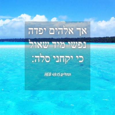 Picture 04 - תהלים 49:15 HEB - אך אלהים יפדה נפשי מיד שאול - Bible Verse Picture