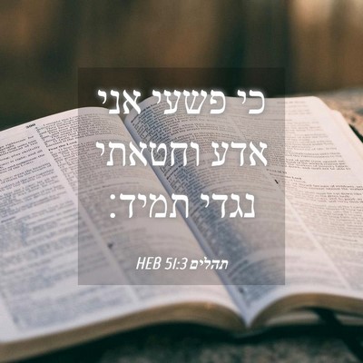 Picture 04 - תהלים 51:3 HEB - כי פשעי אני אדע וחטאתי נגדי - Bible Verse Picture