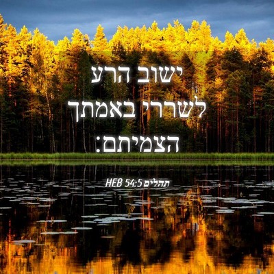 Picture 04 - תהלים 54:5 HEB - ישוב הרע לשררי באמתך - Bible Verse Picture