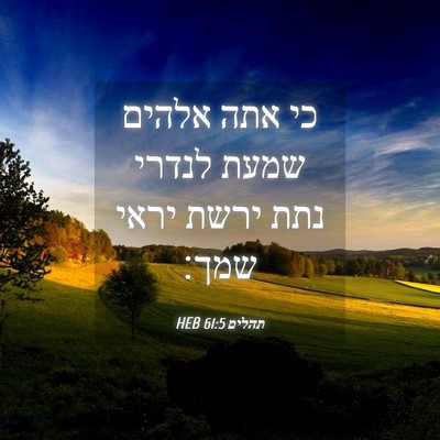 Picture 04 - תהלים 61:5 HEB - כי אתה אלהים שמעת לנדרי נתת - Bible Verse Picture
