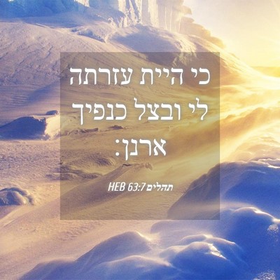 Picture 04 - תהלים 63:7 HEB - כי היית עזרתה לי ובצל כנפיך - Bible Verse Picture