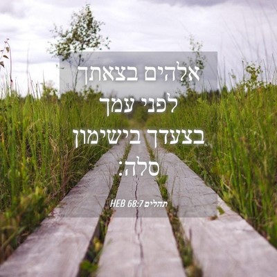 Picture 04 - תהלים 68:7 HEB - אלהים בצאתך לפני עמך בצעדך - Bible Verse Picture