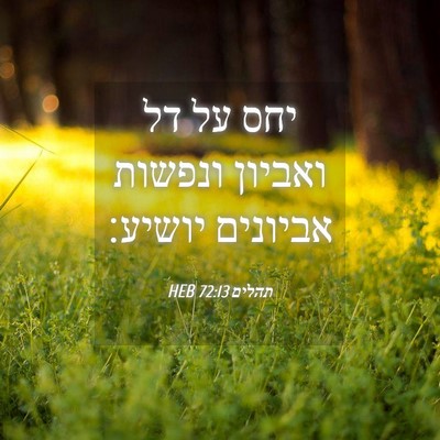 Picture 04 - תהלים 72:13 HEB - יחס על דל ואביון ונפשות - Bible Verse Picture