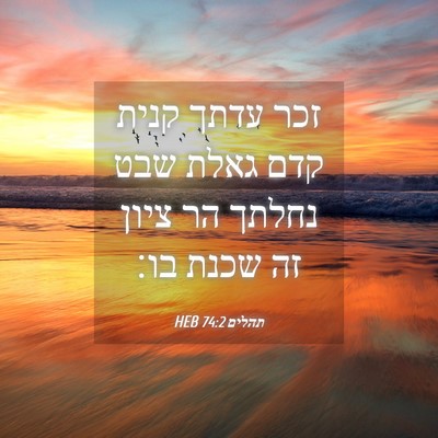 Picture 04 - תהלים 74:2 HEB - זכר עדתך קנית קדם גאלת שבט - Bible Verse Picture