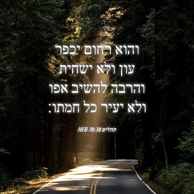 Picture 04 - תהלים 78:38 HEB - והוא רחום יכפר עון ולא - Bible Verse Picture