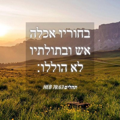 Picture 04 - תהלים 78:63 HEB - בחוריו אכלה אש ובתולתיו לא - Bible Verse Picture