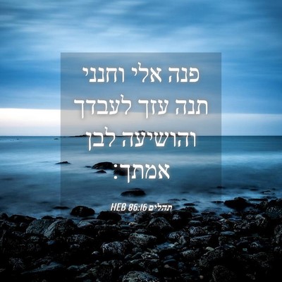 Picture 04 - תהלים 86:16 HEB - פנה אלי וחנני תנה עזך לעבדך - Bible Verse Picture