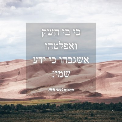Picture 04 - תהלים 91:14 HEB - כי בי חשק ואפלטהו אשגבהו כי - Bible Verse Picture