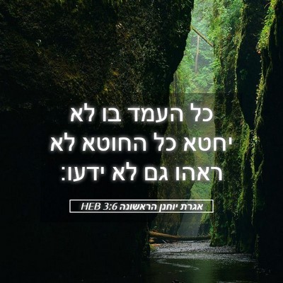 Picture 05 - אגרת יוחנן הראשונה 3:6 HEB - כל העמד בו לא יחטא כל החוטא - Bible Verse Picture