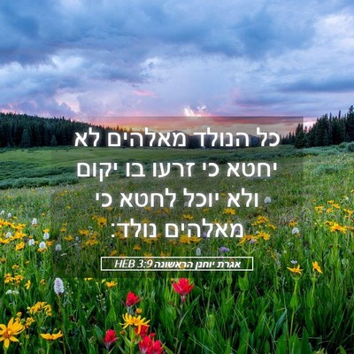 Picture 05 - אגרת יוחנן הראשונה 3:9 HEB - כל הנולד מאלהים לא יחטא כי - Bible Verse Picture