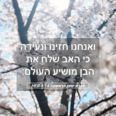 Picture 05 - אגרת יוחנן הראשונה 4:14 HEB - ואנחנו חזינו ונעידה כי האב - Bible Verse Picture