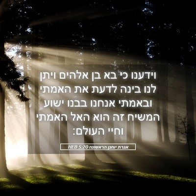 Picture 05 - אגרת יוחנן הראשונה 5:20 HEB - וידענו כי בא בן אלהים ויתן - Bible Verse Picture