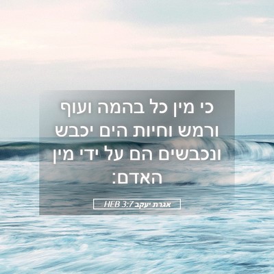 Picture 05 - אגרת יעקב 3:7 HEB - כי מין כל בהמה ועוף ורמש - Bible Verse Picture
