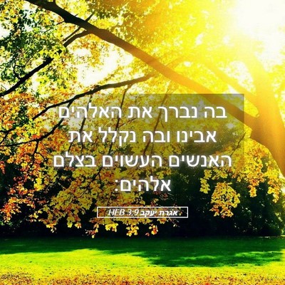 Picture 05 - אגרת יעקב 3:9 HEB - בה נברך את האלהים אבינו ובה - Bible Verse Picture