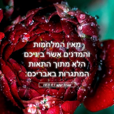 Picture 05 - אגרת יעקב 4:1 HEB - מאין המלחמות והמדנים אשר - Bible Verse Picture