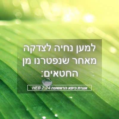 Picture 05 - אגרת כיפא הראשונה 2:24 HEB - למען נחיה לצדקה מאחר - Bible Verse Picture