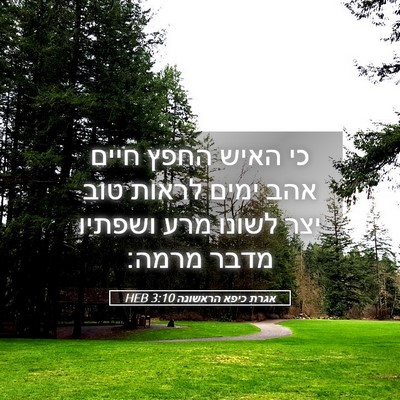 Picture 05 - אגרת כיפא הראשונה 3:10 HEB - כי האיש החפץ חיים אהב ימים - Bible Verse Picture