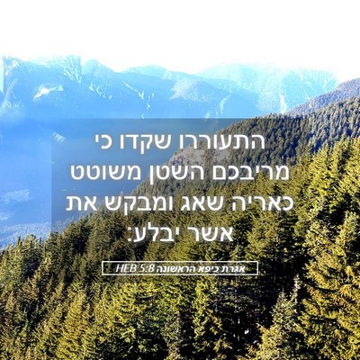 Picture 05 - אגרת כיפא הראשונה 5:8 HEB - התעוררו שקדו כי מריבכם - Bible Verse Picture