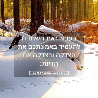 Picture 05 - אגרת כיפא השניה 1:5 HEB - בעבור זאת השתדלו להעמיד - Bible Verse Picture
