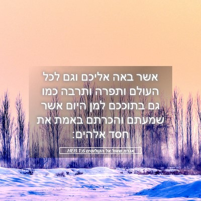 Picture 05 - אגרת שאול אל הקולוסים 1:6 HEB - אשר באה אליכם וגם לכל העולם - Bible Verse Picture