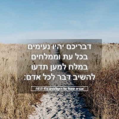 Picture 05 - אגרת שאול אל הקולוסים 4:6 HEB - דבריכם יהיו נעימים בכל עת - Bible Verse Picture