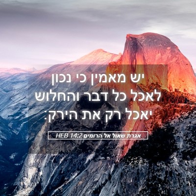 Picture 05 - אגרת שאול אל הרומים 14:2 HEB - יש מאמין כי נכון לאכל כל - Bible Verse Picture
