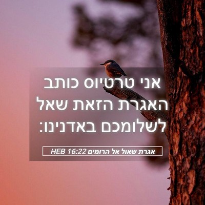 Picture 05 - אגרת שאול אל הרומים 16:22 HEB - אני טרטיוס כותב האגרת הזאת - Bible Verse Picture