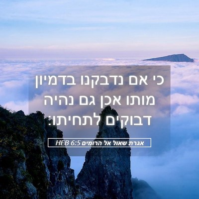 Picture 05 - אגרת שאול אל הרומים 6:5 HEB - כי אם נדבקנו בדמיון מותו - Bible Verse Picture