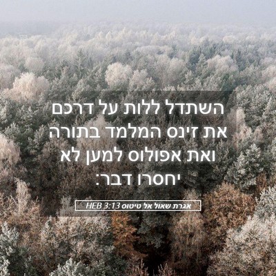 Picture 05 - אגרת שאול אל טיטוס 3:13 HEB - השתדל ללות על דרכם את זינס - Bible Verse Picture