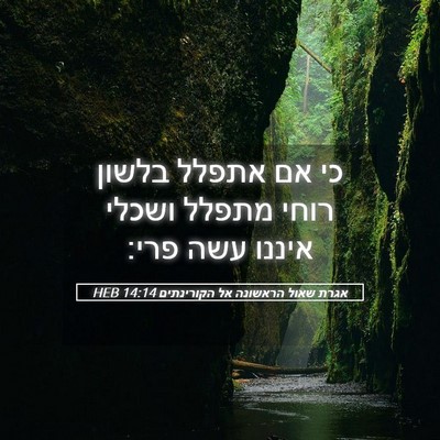 Picture 05 - אגרת שאול הראשונה אל הקורינתים 14:14 HEB - כי אם אתפלל בלשון רוחי - Bible Verse Picture
