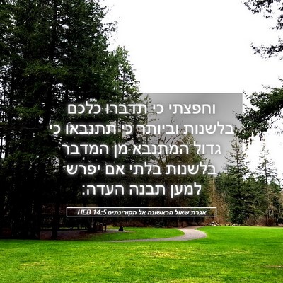 Picture 05 - אגרת שאול הראשונה אל הקורינתים 14:5 HEB - וחפצתי כי תדברו כלכם - Bible Verse Picture