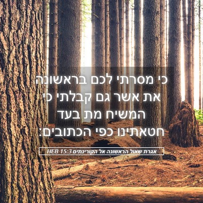 Picture 05 - אגרת שאול הראשונה אל הקורינתים 15:3 HEB - כי מסרתי לכם בראשונה את אשר - Bible Verse Picture