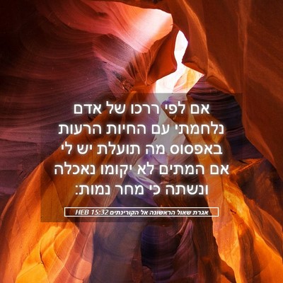 Picture 05 - אגרת שאול הראשונה אל הקורינתים 15:32 HEB - אם לפי ררכו של אדם נלחמתי - Bible Verse Picture