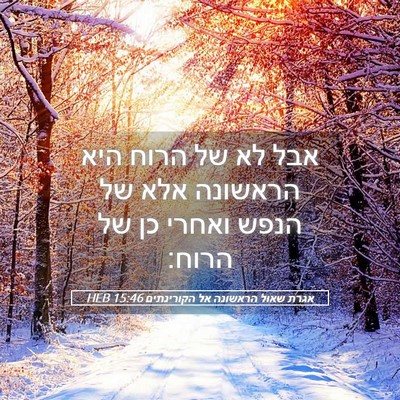 Picture 05 - אגרת שאול הראשונה אל הקורינתים 15:46 HEB - אבל לא של הרוח היא הראשונה - Bible Verse Picture