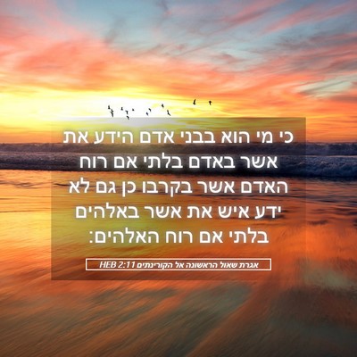 Picture 05 - אגרת שאול הראשונה אל הקורינתים 2:11 HEB - כי מי הוא בבני אדם הידע את - Bible Verse Picture