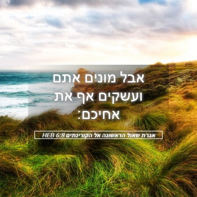 Picture 05 - אגרת שאול הראשונה אל הקורינתים 6:8 HEB - אבל מונים אתם ועשקים אף את - Bible Verse Picture