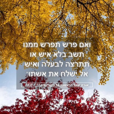 Picture 05 - אגרת שאול הראשונה אל הקורינתים 7:11 HEB - ואם פרש תפרש ממנו תשב בלא - Bible Verse Picture