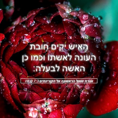 Picture 05 - אגרת שאול הראשונה אל הקורינתים 7:3 HEB - האיש יקים חובת העונה לאשתו - Bible Verse Picture