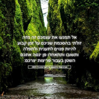 Picture 05 - אגרת שאול הראשונה אל הקורינתים 7:5 HEB - אל תמנעו את עצמכם זה מזה - Bible Verse Picture