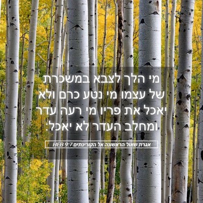 Picture 05 - אגרת שאול הראשונה אל הקורינתים 9:7 HEB - מי הלך לצבא במשכרת של עצמו - Bible Verse Picture