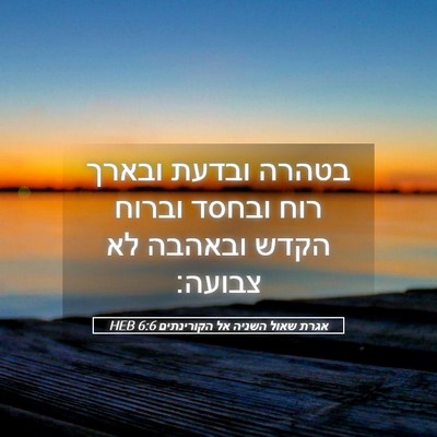 Picture 05 - אגרת שאול השניה אל הקורינתים 6:6 HEB - בטהרה ובדעת ובארך רוח - Bible Verse Picture