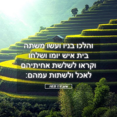 Picture 05 - איוב 1:4 HEB - והלכו בניו ועשו משתה בית - Bible Verse Picture
