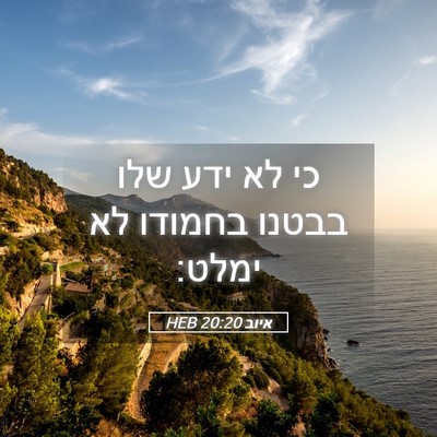 Picture 05 - איוב 20:20 HEB - כי לא ידע שלו בבטנו בחמודו - Bible Verse Picture