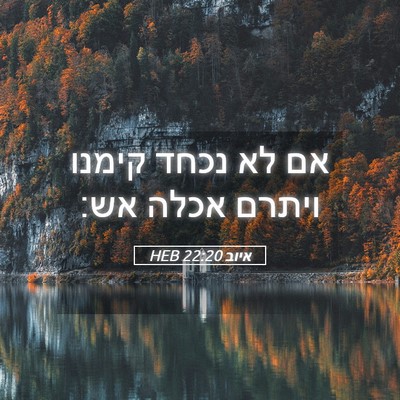 Picture 05 - איוב 22:20 HEB - אם לא נכחד קימנו ויתרם אכלה - Bible Verse Picture