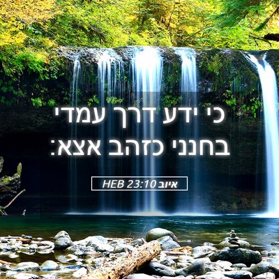 Picture 05 - איוב 23:10 HEB - כי ידע דרך עמדי בחנני כזהב - Bible Verse Picture