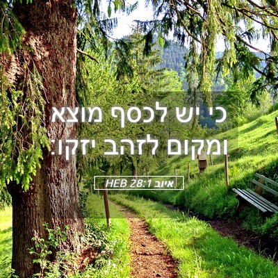 Picture 05 - איוב 28:1 HEB - כי יש לכסף מוצא ומקום לזהב - Bible Verse Picture