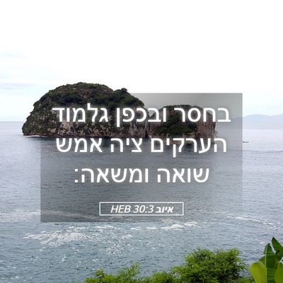 Picture 05 - איוב 30:3 HEB - בחסר ובכפן גלמוד הערקים - Bible Verse Picture
