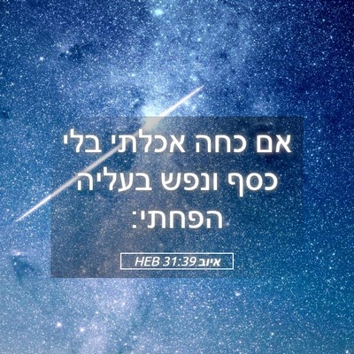 Picture 05 - איוב 31:39 HEB - אם כחה אכלתי בלי כסף ונפש - Bible Verse Picture
